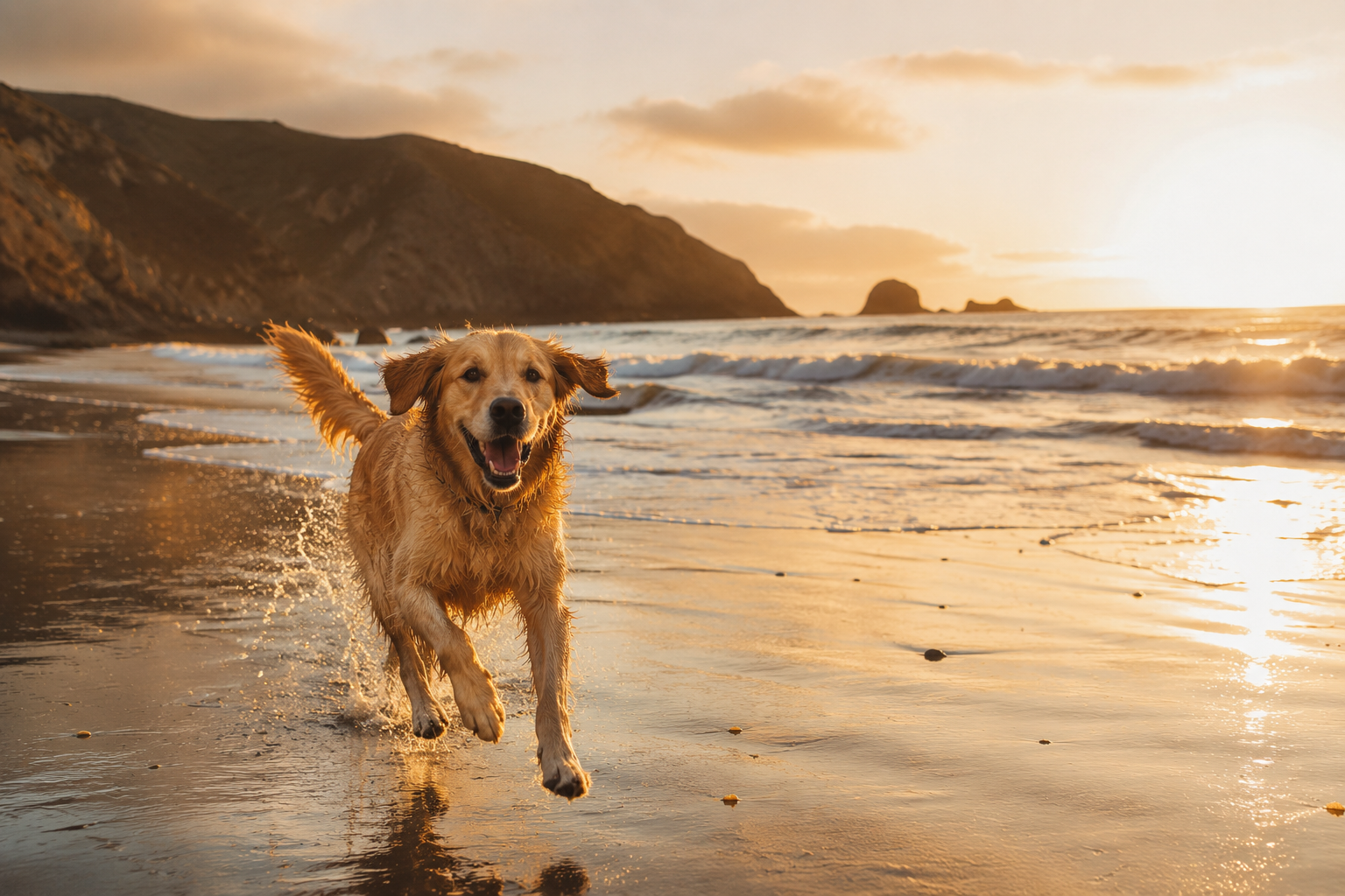 A dog on the beach below Spare Time Beach House